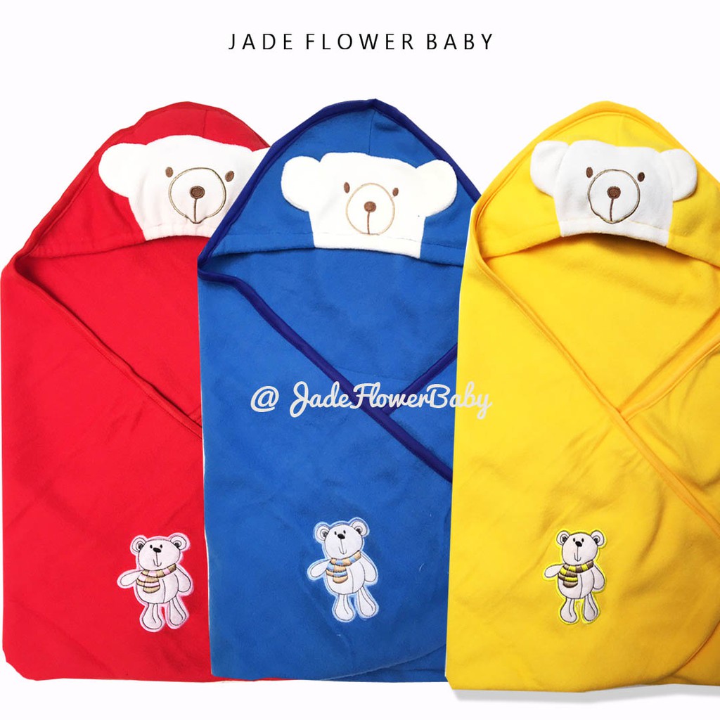 Selimut Bayi Topi Bedcover Bayi Double Fleece - Thin Baby Blanket- motif Beruang Lucu dan Halus