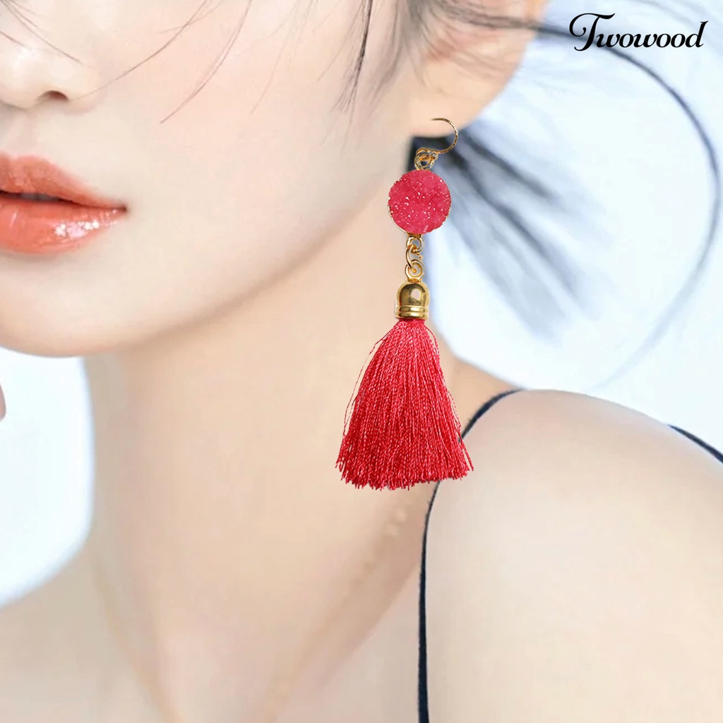 1 Pasang Anting Kait Menjuntai Bahan Katun Gaya Bohemian