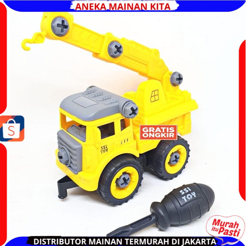 ( BISA COD ) PROMO Mainan Anak Mobil Truk Bongkar Pasang DIY Obeng Toy Car Mixer Truck 1 set Kemasan Kantong