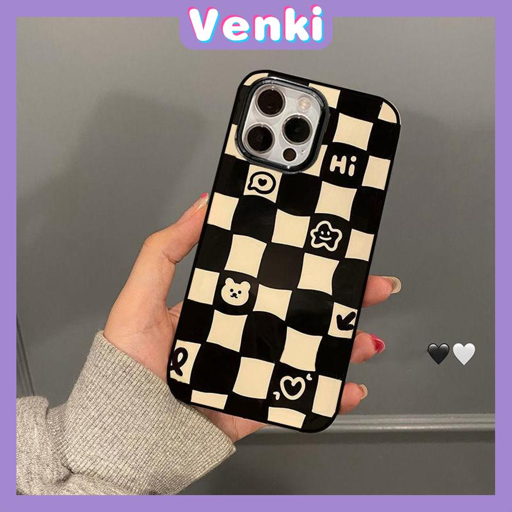 iPhone Case Silicone Soft Case Black TPU Glossy Big Hole Camera Protection Shockproof Cute Checkerboard For iPhone 13 Pro Max iPhone 12 Pro Max iPhone 11 Pro Max iPhone 7 Plus