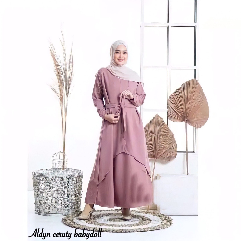 Gamis Asila Aldyn Ceruty Babydoll Full Furing