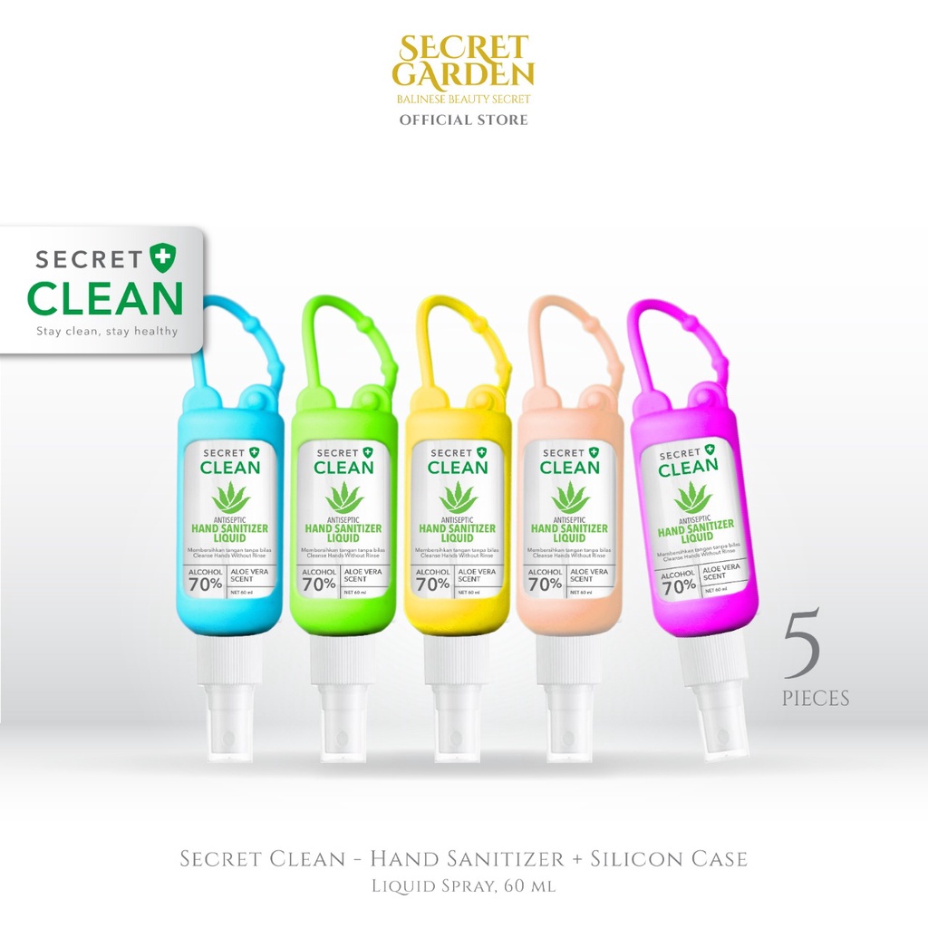 Paket 5 Pcs Secret Clean Hand Sanitizer Liquid 60ml Silicone Case