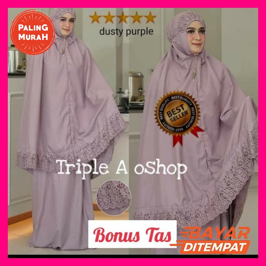 Mukena Dewasa Mukenah Siren Sutra Premium Motip Bordir Mewah Fashion Wanita Telengkung Putih Muknh J