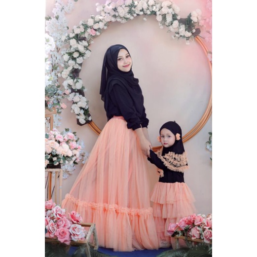 GAMIS RUFFLE COUPLE MOM KIDS FREE HIJAB