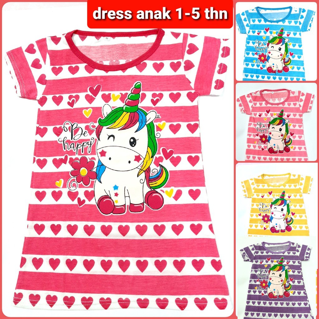 dress putih anak perempuan kaos 1th-5 th SML XL daster cewek pakaian salur Love kuda grosir