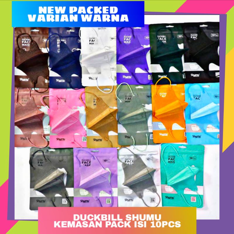 MASKER DUCKBILL SHUMU WARNA WARNI EMBOSS PACK TRAVEL SIZE IZIN KEMENKES - 10PCS