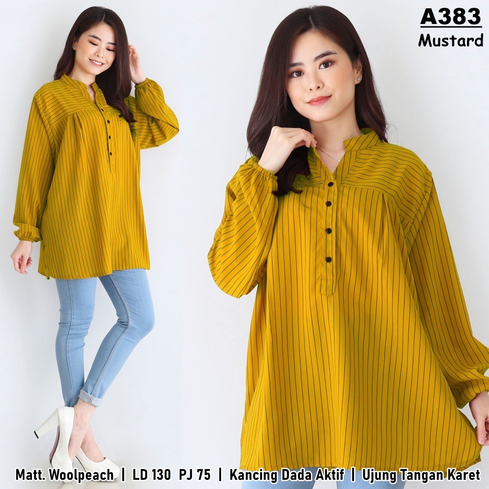 ISF [COD] + [GRATIS ONGKIR]  Blouse Jumbo Revo Atasan Lengan Panjang BIG SIZE XXXL LD 130 CM P 75 CM-Mustard