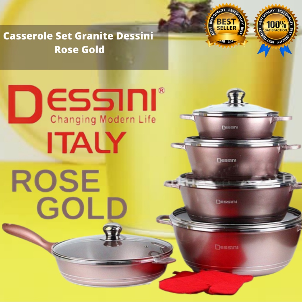 Penggorengan anti lengket Panci granit Casserole Set Granite Dessini rose gold original italy murah