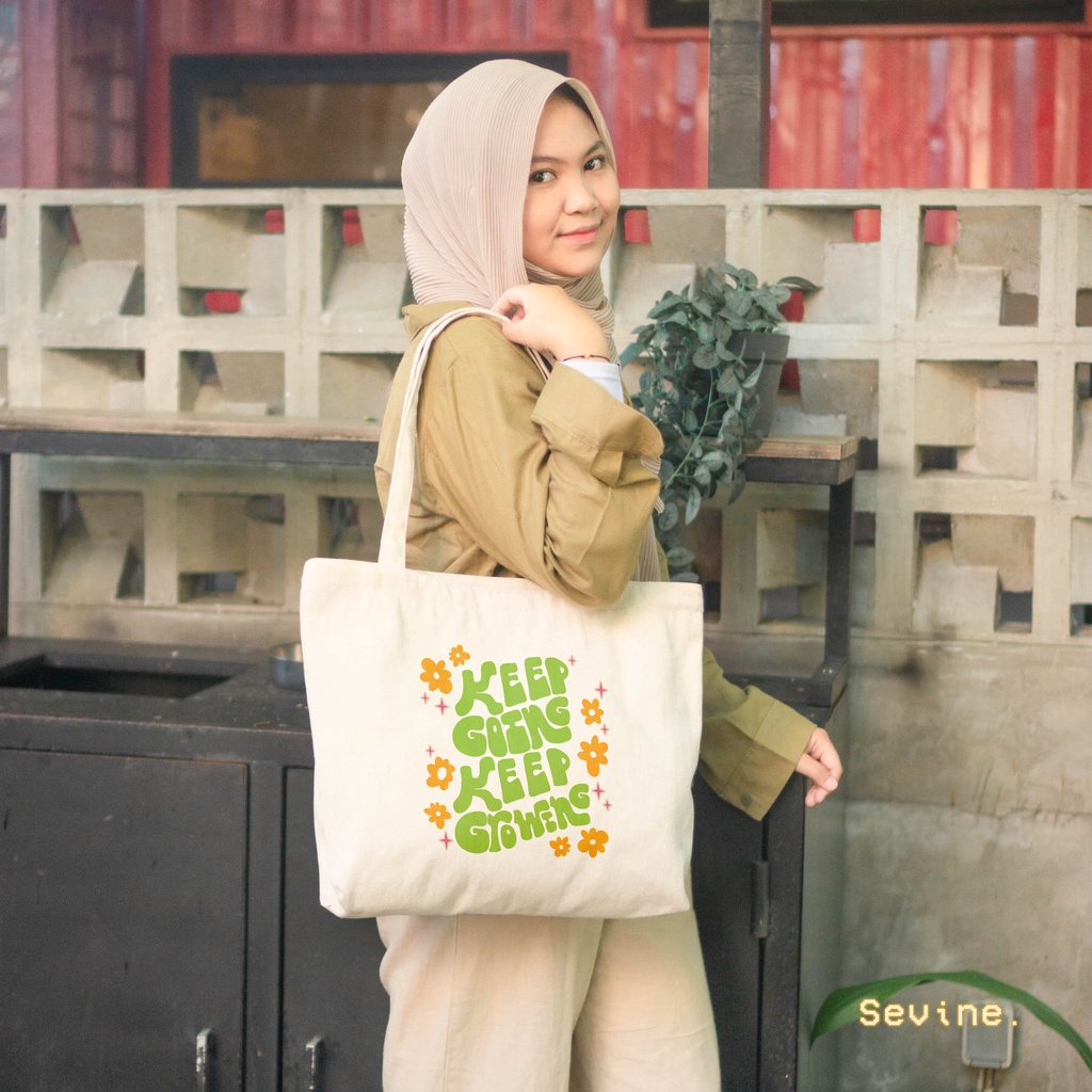 Sevine Tote Bag Kanvas Emily Aesthetic Resleting Tas Wanita Kuliah Fashion Laptop Totebag Quotes Groovy Retro Vintage - KGR