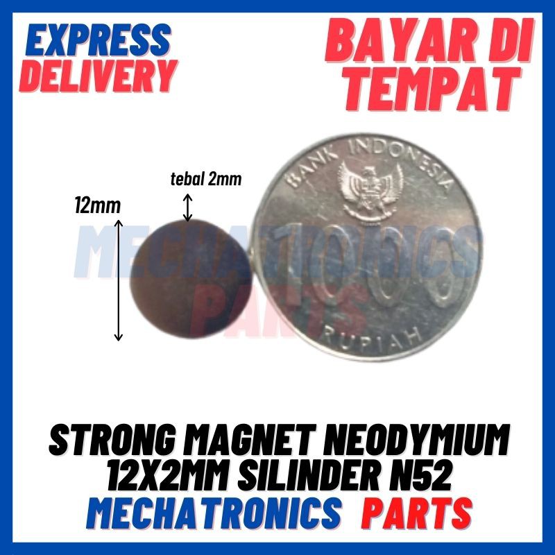 2PCS STRONG MAGNET NEODYMIUM 12x2mm SILINDER DIAMETER 12 TEBAL 2 mm N52