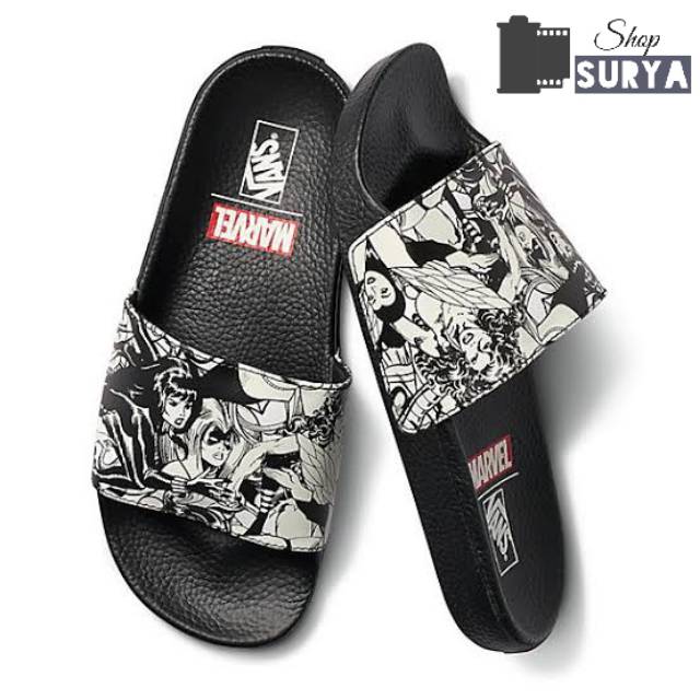  BISA COD Sandal  Slip On Marvel  Vanss Black White Sandal  