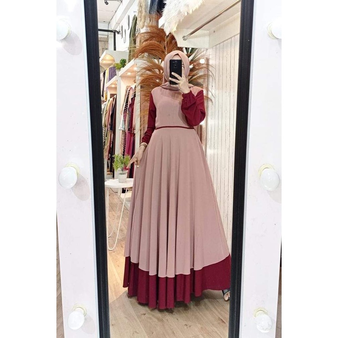 Raissa gamis terbaru | dress wanita terbaru 2021 kekinian remaja mewah | dress premium kombinasi 2 warna polos simpe elegan l cerutty babydoll mix diamond | baju gamis malaysia trand | fashion wanita terbaru | baju kondangan-1