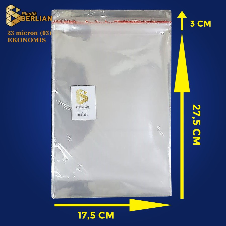

17,5 x 27,5 cm Plastik OPP EKONOMIS 23micron (100 lbr) (lem/seal)