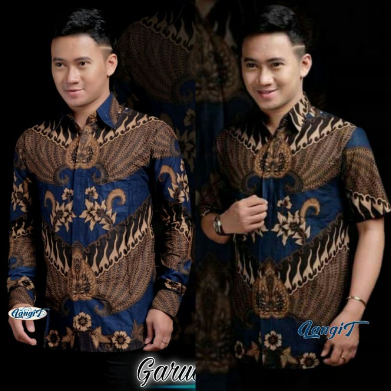 Kemeja Hem Batik Pria Baju Batik Pria Lengan Panjang dan Pendek Terbaru Motif Garuda Navy