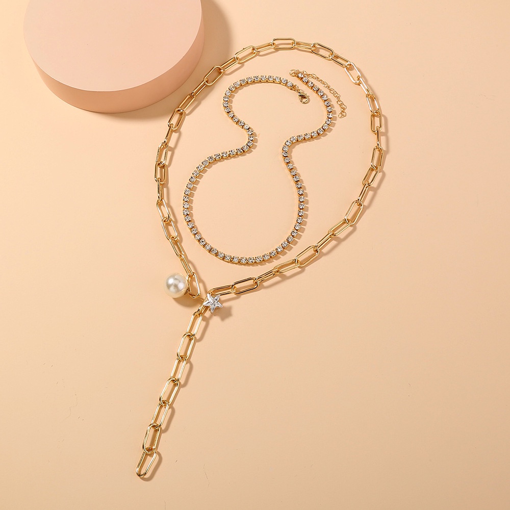 Kalung dua layer tebal mutiara titanium korea style anti karat