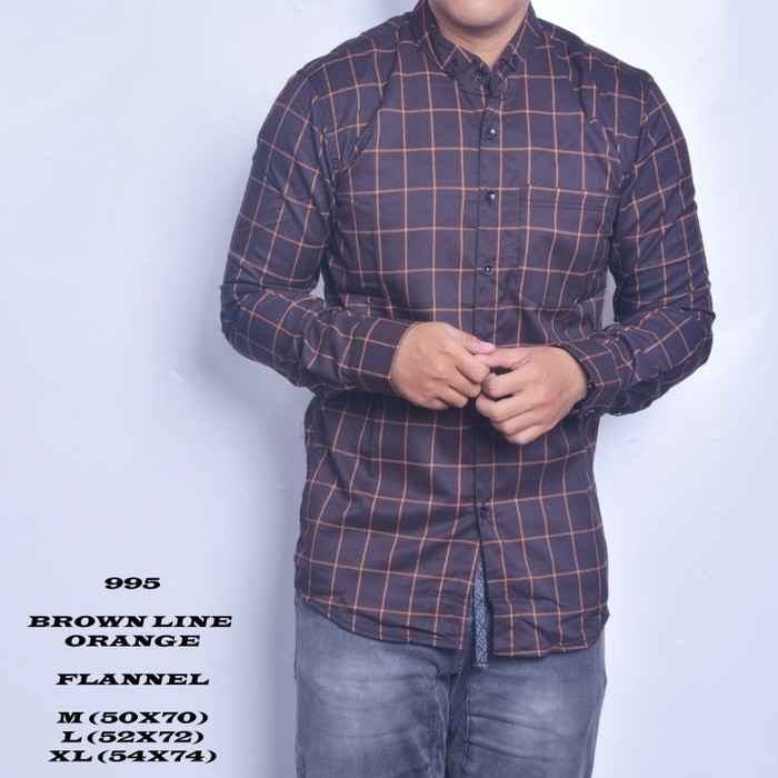 KEMEJA FLANEL - FLANNEL COKLAT GARIS ORANGE 995