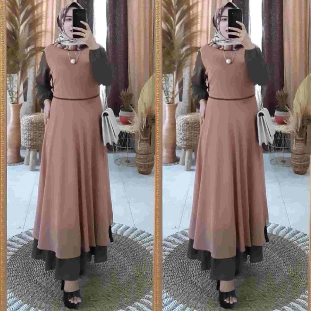 andara maxi 2 ceruty bebydoll kombinasi warna /gamis syarii ceruty bebydoll kombi