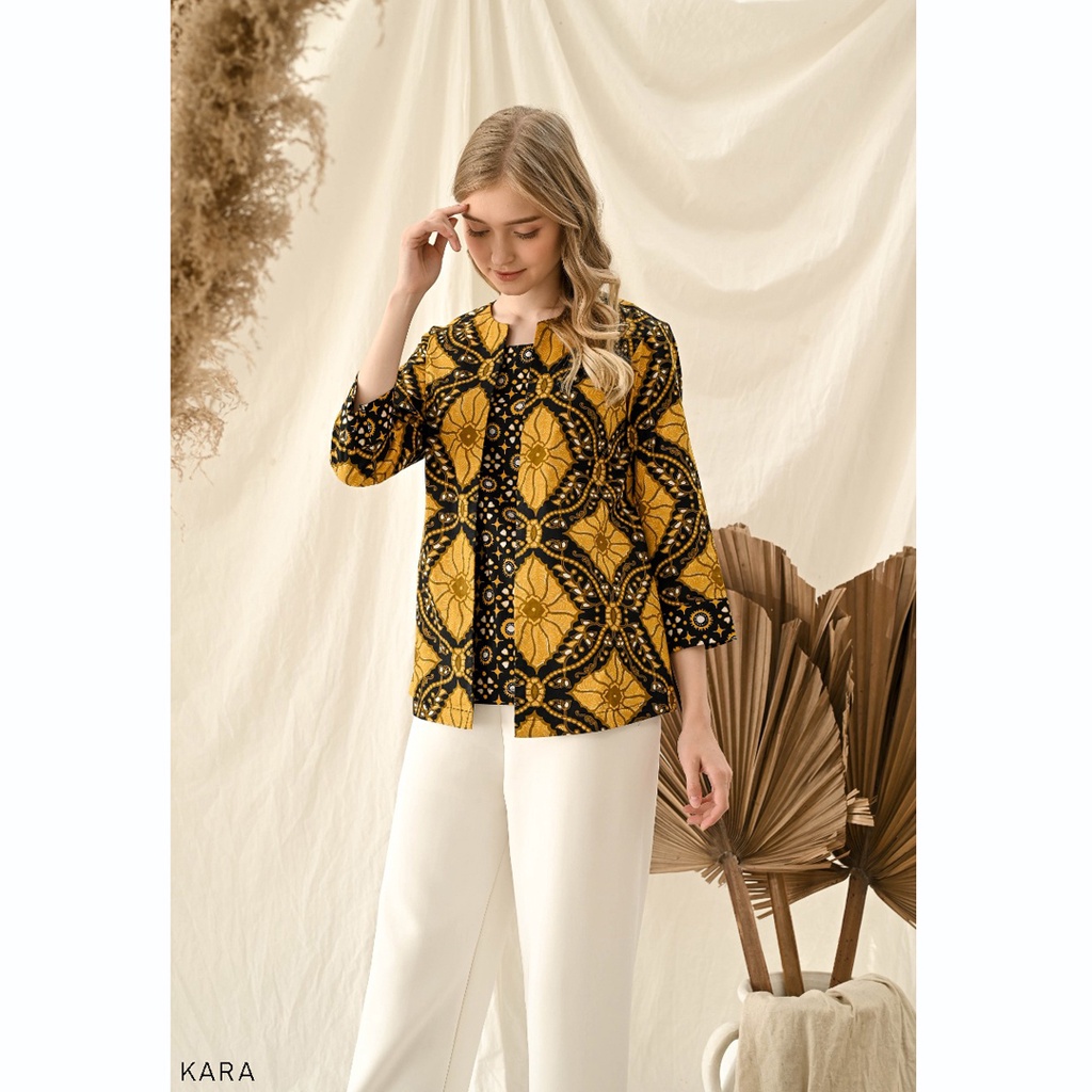 Evercloth Kara Blouse Wanita Atasan Wanita Baju Batik Wanita Jumbo Top Seragam