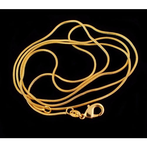 Kalung Rantai Klavikula Desain Tulang Ular 18L Bahan Stainless Steel Warna Emas Ukuran 1mm