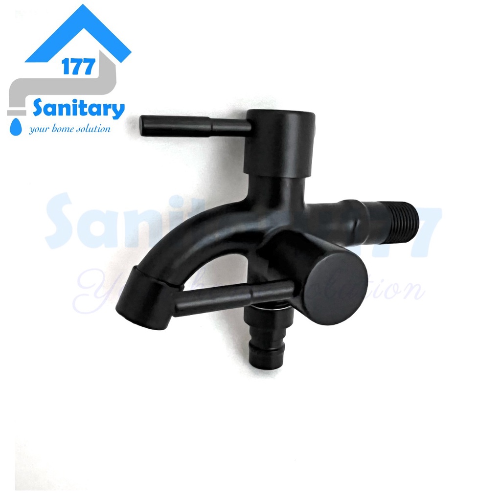 Kran Cabang Stainless 304 Hitam Minimalis 20BL-Keran Air Shower Black double 2 DOBEL two way selang mesin cuci stenlis  faucet /G24