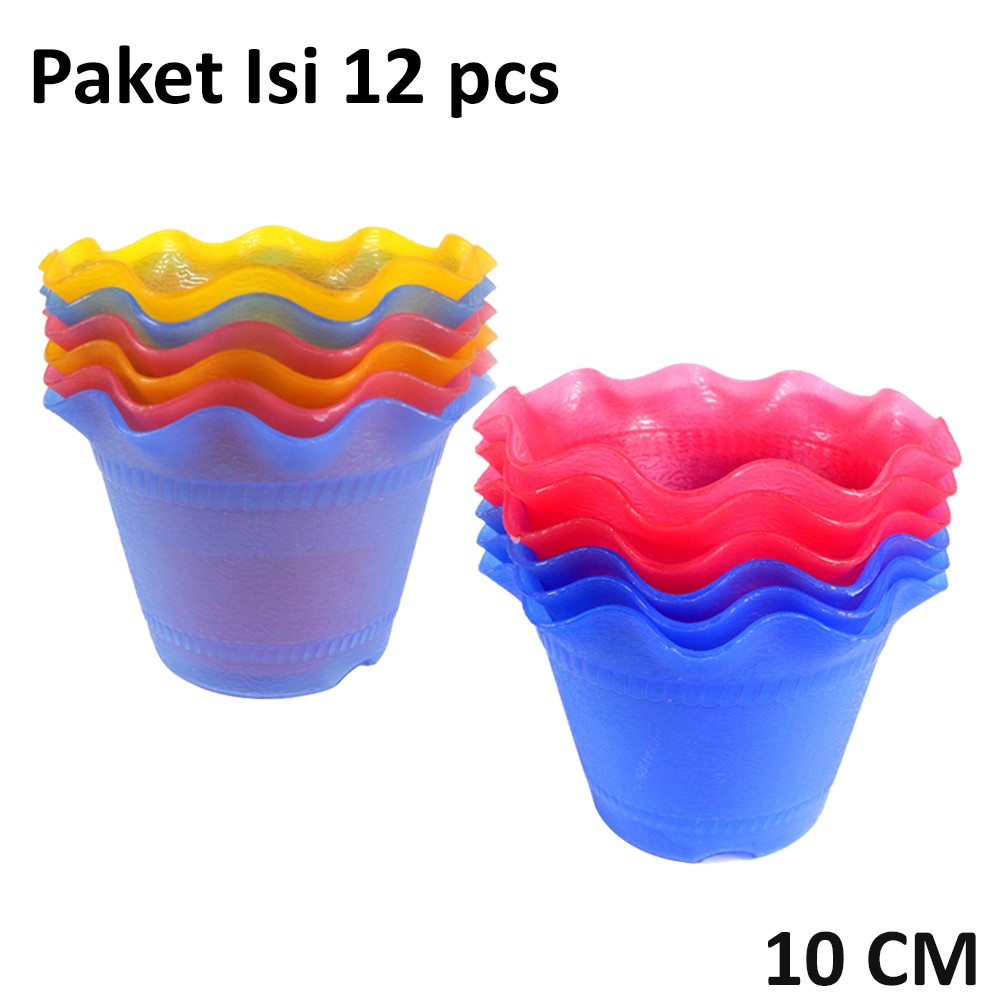 PAKET 12 PCS Mercury Pot Tanama Bunga Hias Plastik 10cm - Random Colour