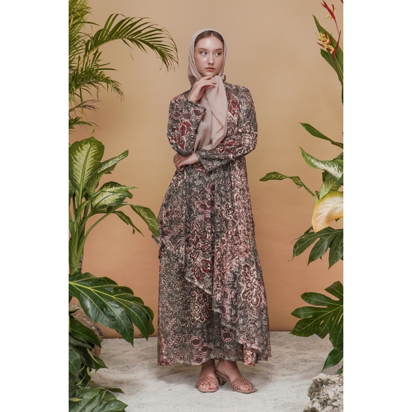 Pakaian daster Dress Turkey Arabian Gamis Kaftan Lengan Panjang Motif Batik Modern Allsize