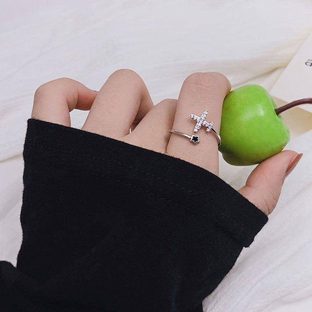 Mxbeauty Cincin Bentuk Bintang Pesawat Aksen Kristal Warna Silver Dapat Disesuaikan