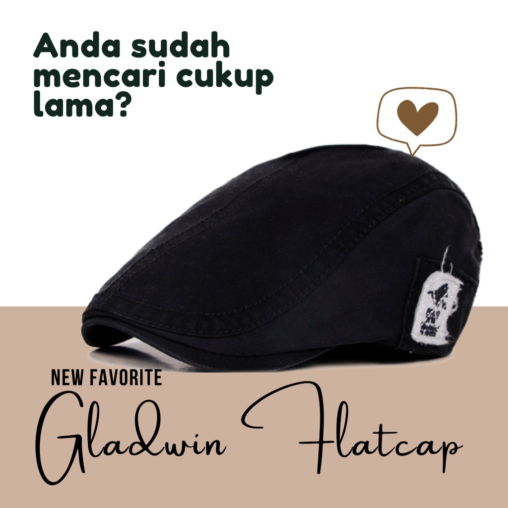Topi Pet Classic Korea GLADWIN BLACK Flat Cap Casual Vintage Topi Kodok Copet Retro Distro Fashion P