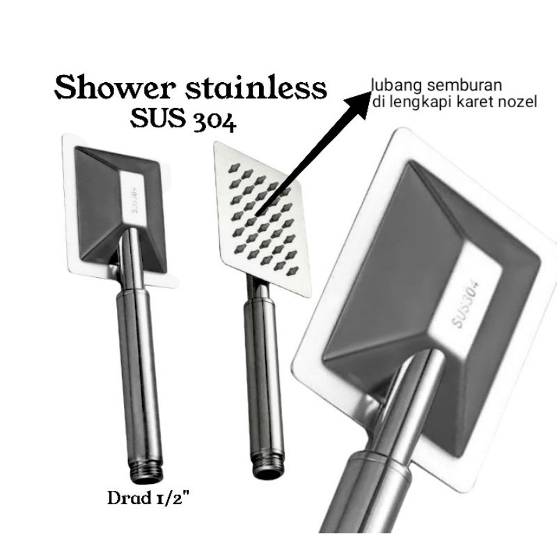 Shower Mandi Stainless SUS 304 Kotak Drat 1/2 Inch Shower Stainless Kotak Anti Karat