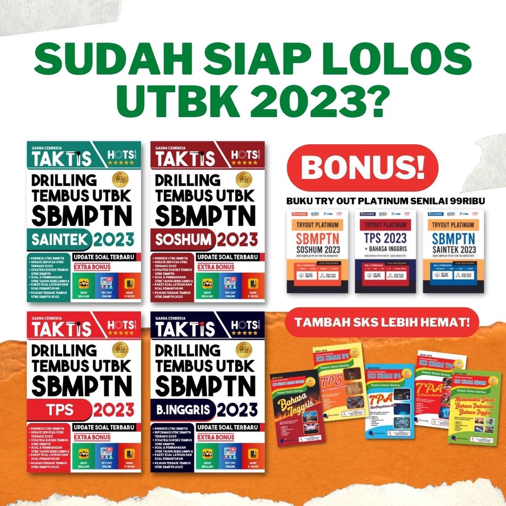 BUKU TAKTIS DRILLING TEMBUS UTBK SBMPTN SOSHUM SAINTEK TPS BAHASA INGGRIS 2023 / BUKU SBMPTN 2023 / 