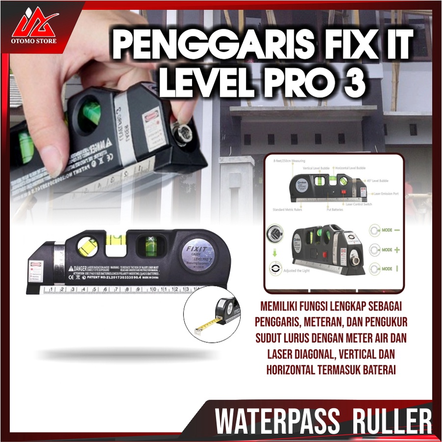 FIXIT LEVELPRO3 Waterpass Laser Digital Penggaris Meteran Manual Horizontal Vertical Perkakas Tangan