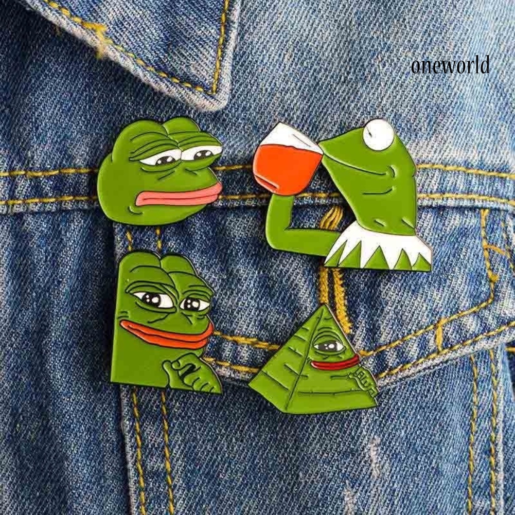 OW@ Funny Pepe The Frog Cartoon Enamel Brooch Pin Jewelry Badge Clothes Accessories
