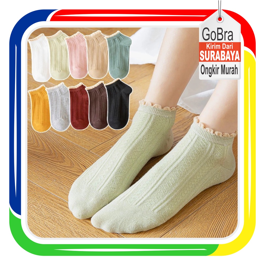 Gobra ♕ KK008 Kaos Kaki (Tanpa Kemasan) Wanita Tipis Pendek Semata Kaki Renda Fashion Korea Women Sock Import Murah