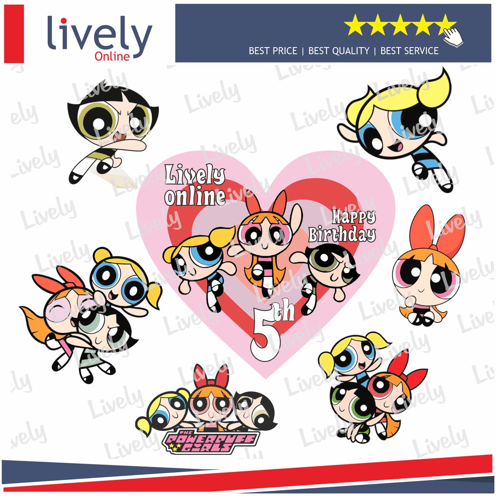 CUSTOM NAMA CAKE TOPPER KARAKTER POWER PUFF GIRL HIASAN KUE HBD HAPPY BIRTHDAY