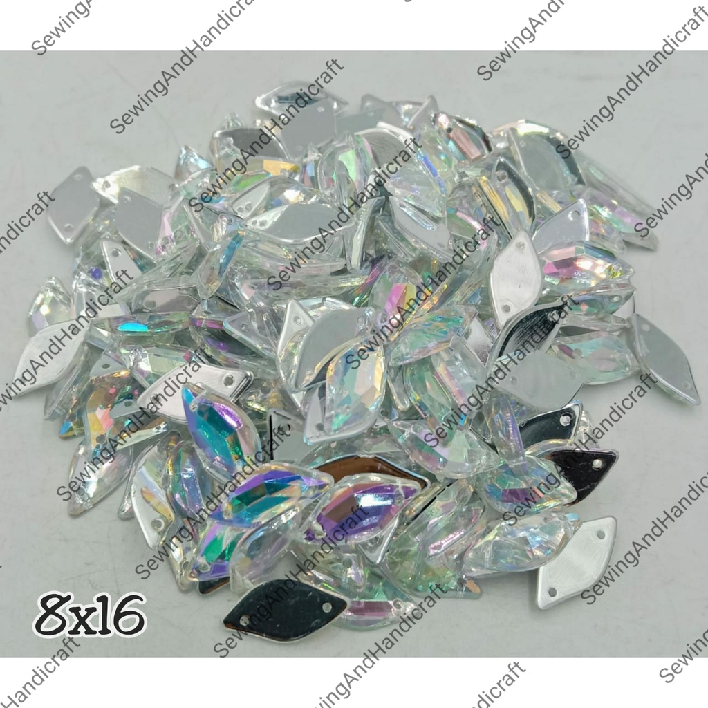 Batu Padi Daun Pel/Payet/Kristal Jahit Bentuk Daun Pelangi