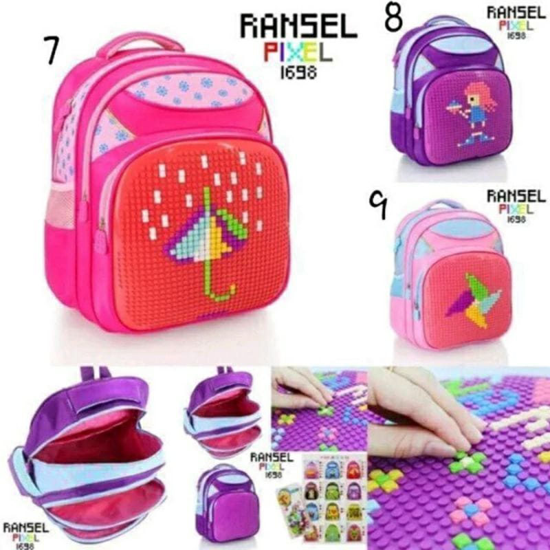 Tas Ransel Sekolah Anak SD Model LEGO PoPixel Bag / Backpack Model Lego Free Pixel Lego