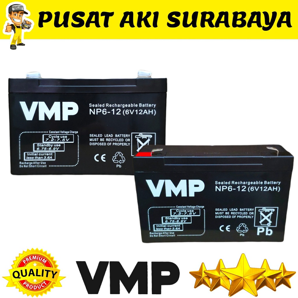 BATTERY VRLA VMP 6 VOLT 12 AMPER AKI MOTOR MOBILAN ANAK PMB PLIKO YOTTA VESPA 6V 12AH UPS GENSET SPRAYER