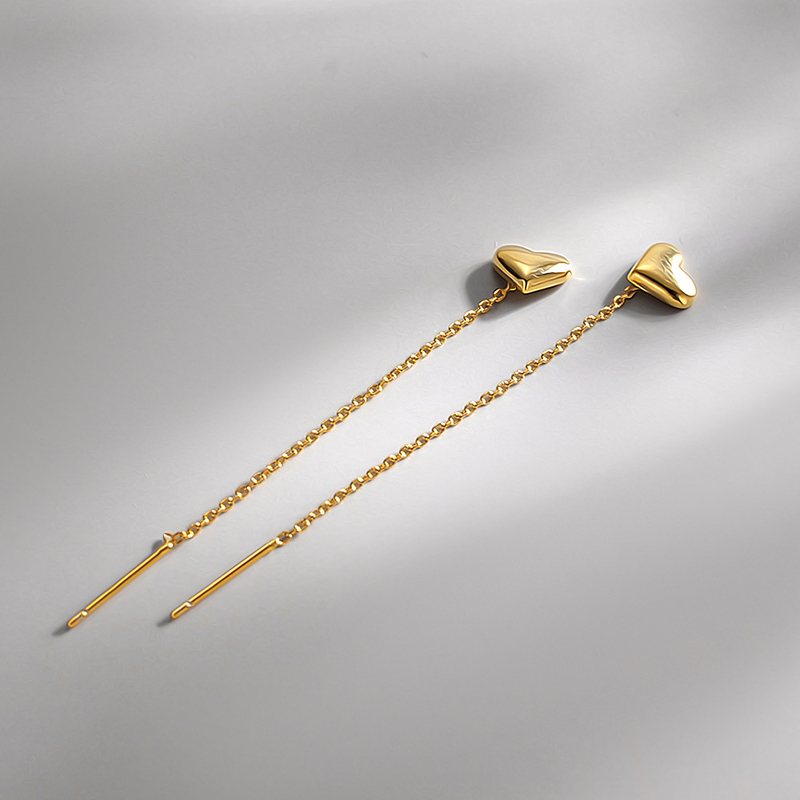 Anting Panjang Hati Love Heart Long Earrings Tassel Chain Earrings Silver Gold Color Dangle Earring for Women Fashion Jewelry