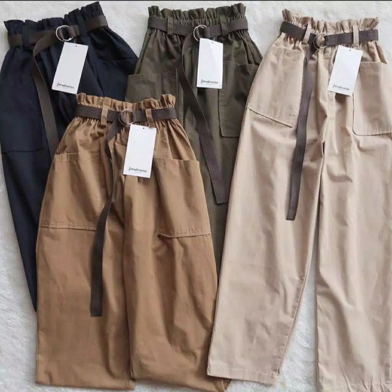 Pocket Pants Drill / Baggy saku Pants /Tumblr kantong free (free belt)