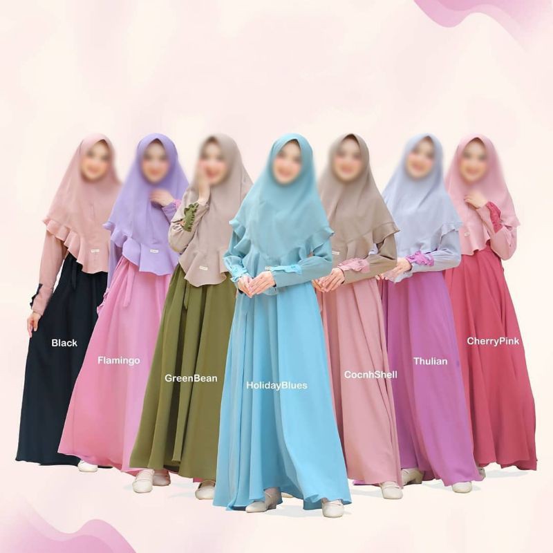 ALSAVA - Set gamis syar'i polos two tone / gamis syar'i rumbiyah set