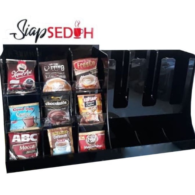 POPULER Rak Akrilik Kopi Display Siap Seduh Small & Cup Organizer / RAK KOPI