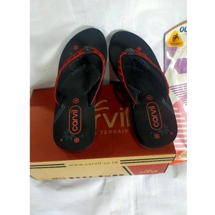 Carvil Sandal Spon Wedges Wanita Dewasa Della-L Black/Red