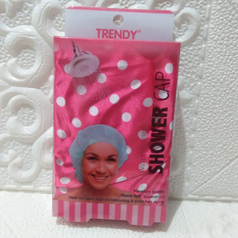 TRENDY SHOWER CAP PREMIUM WATERPROOF MOTIF RENDA BUNGA BESAR