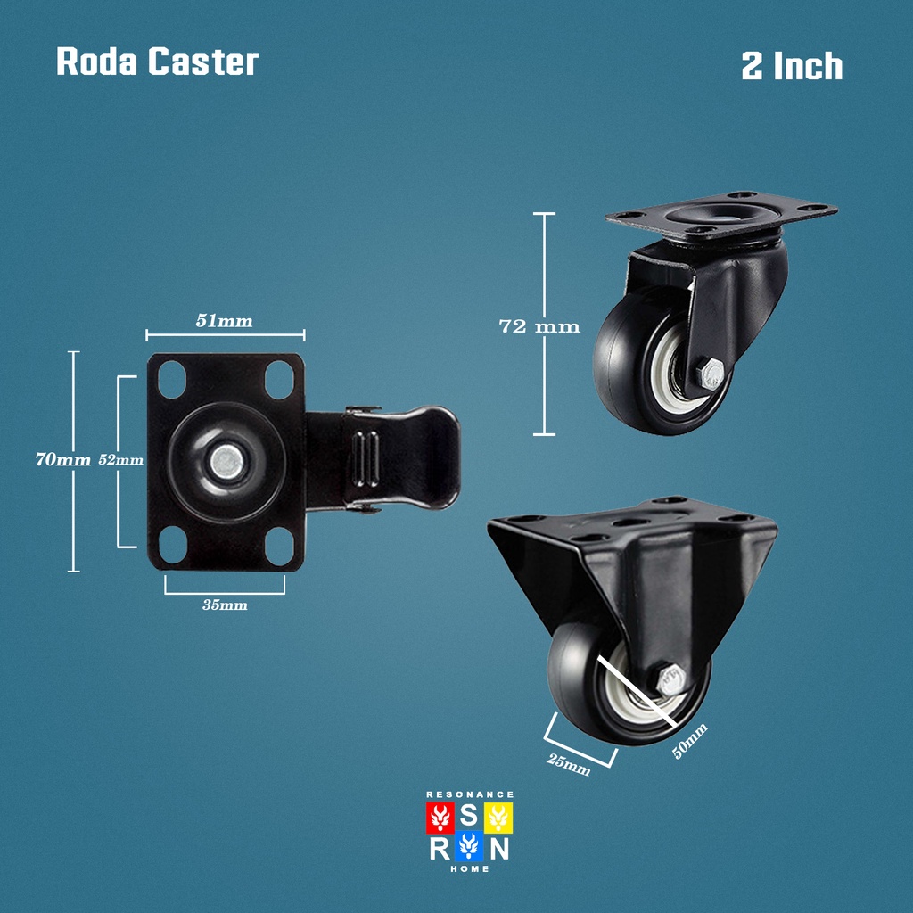 Roda Kursi Kantor Caster TEBAL Plat + Rem/Non Rem 50mm (2inch) | Roda Lemari Meja / Roda Kandang / Roda Kasur