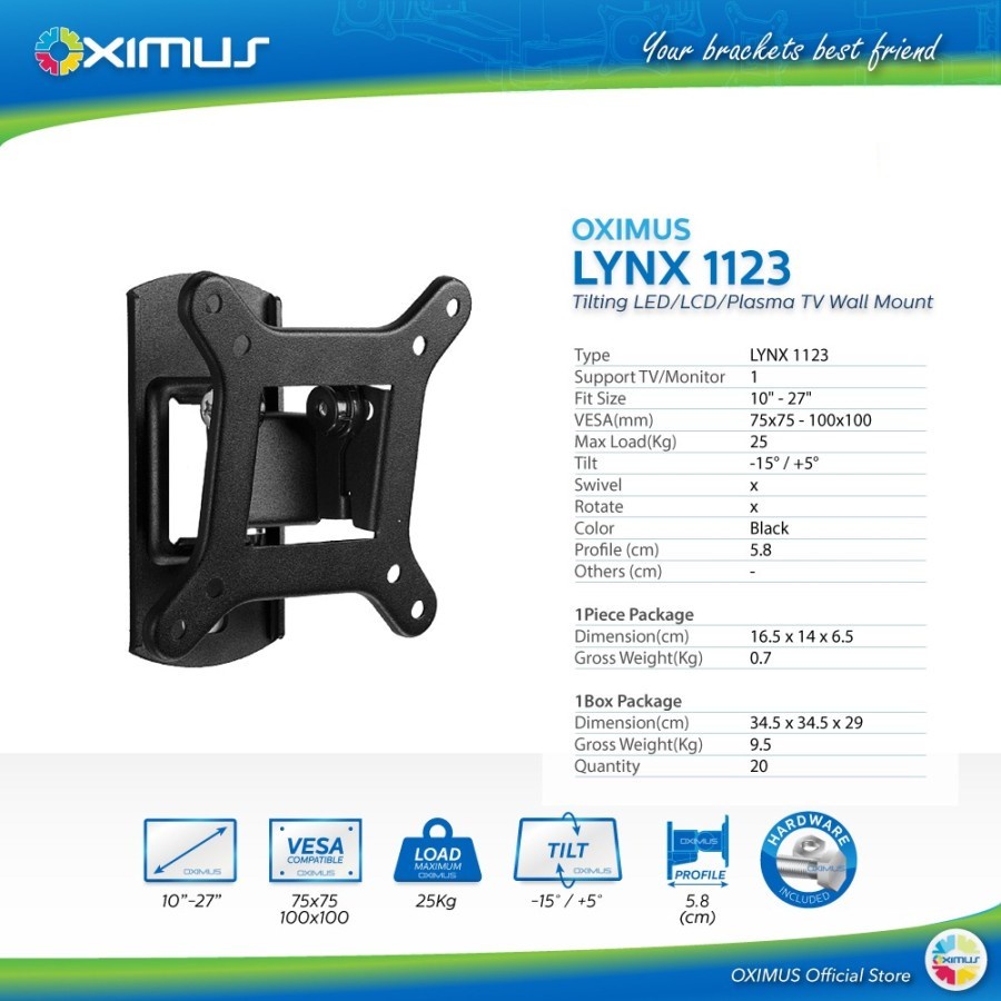 Bracket TV LED Monitor 10&quot;- 27&quot; OXIMUS LYNX 1123 Wall Mount Tilt