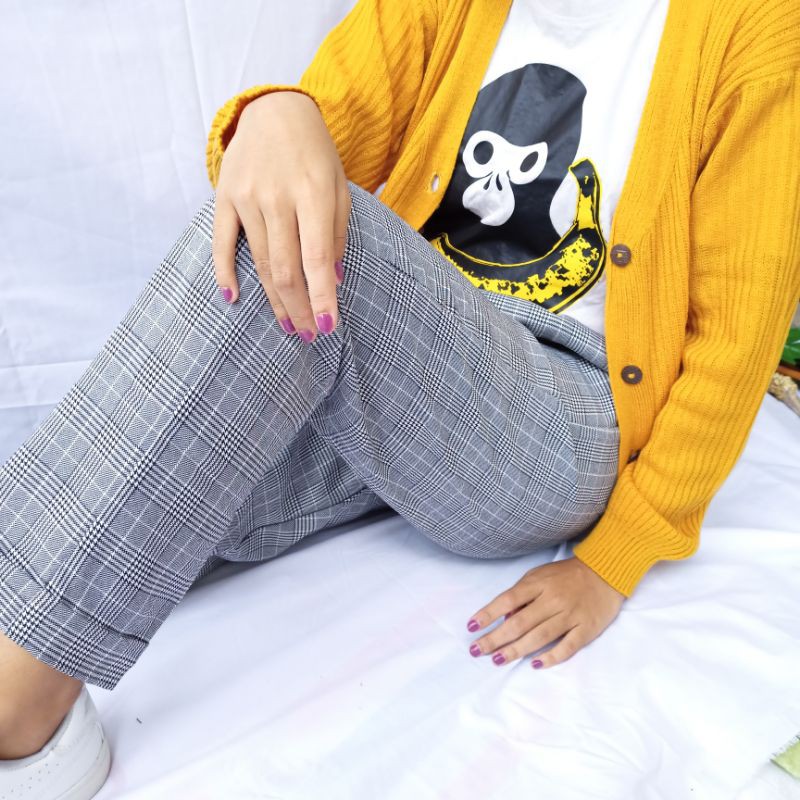 celana boyfriend/ BAGGY PANTS KOTAK BLACK/celana baggy pants all size/celana ukuran jumbo/bisa cod