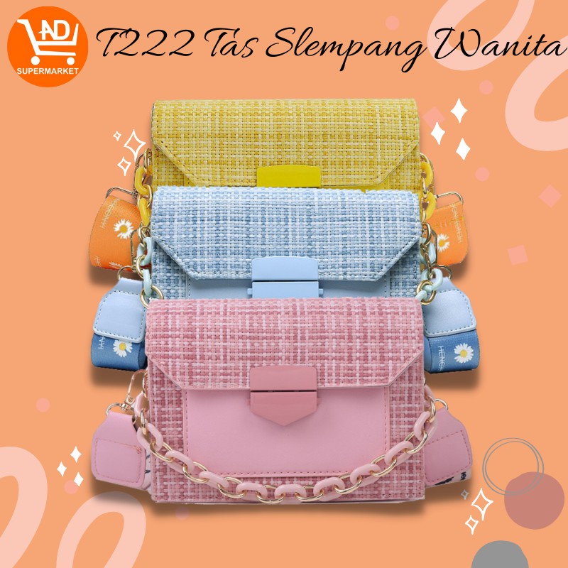 AND COD Tas Slempang Fashion Wanita Bahan Kulit PU Dengan 2 Tali Rantai Style Korea Hits T222