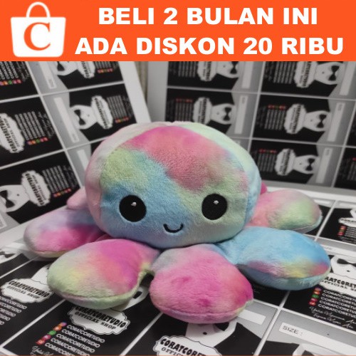 Boneka Gurita Octopus Doll Bolak Balik Warna Ekspresi PELANGI RAINBOW Tik Tok  CottonBall CORATCORET