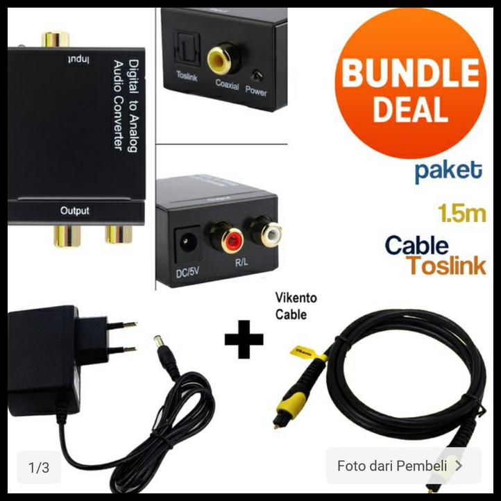 Paket Kabel Optik Toslink + Conventer Optik Audio To Rca/Analog Audio