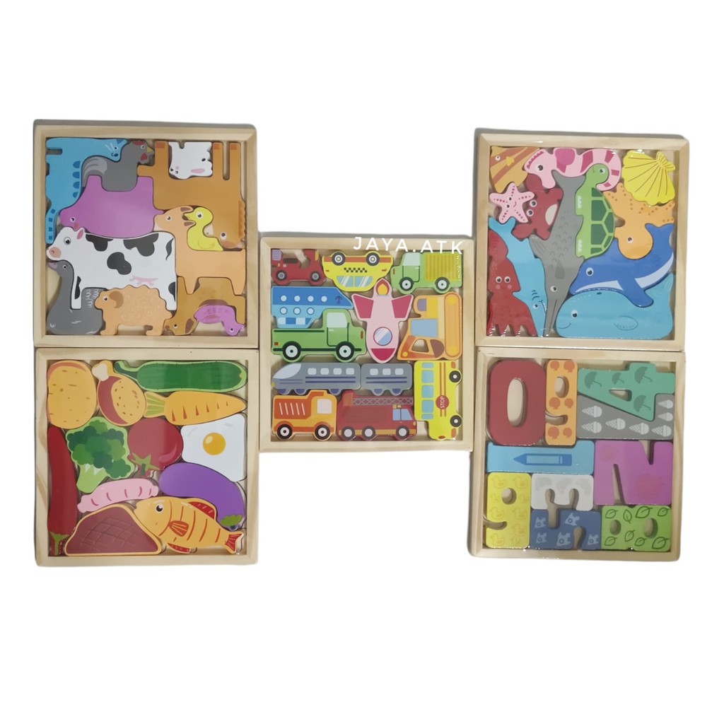 PUZZLE KAYU BENTUK MAINAN EDUKASI ANAK PUZZLE HEWAN BUAH ANGKA TRANSPORTASI LUCU